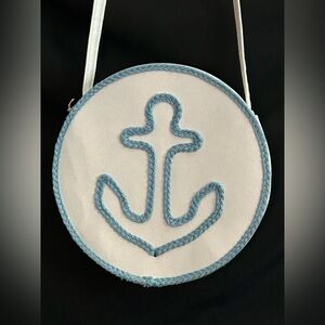 Tahari Round Blue & White Nautical Anchor Crossbody Bag Purse